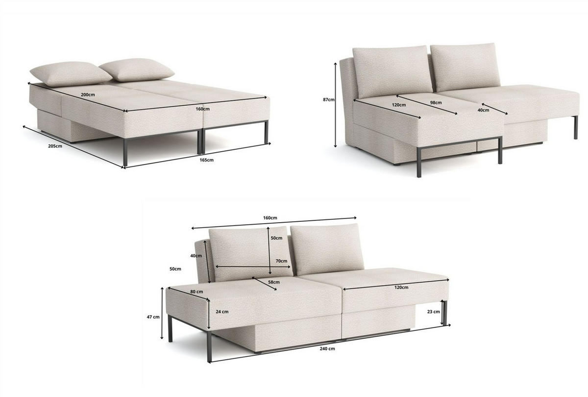 SCHLAFSOFA Gorka - Hellgrau, Holzwerkstoff/Textil (240/87/103cm) - Fun Möbel