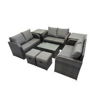 GARTENMÖBELGARNITUR mit KISSEN Polyrattan Dunkelgrau 8-Sitzer - Dunkelgrau/Grau, Glas/Kunststoff - Fimous
