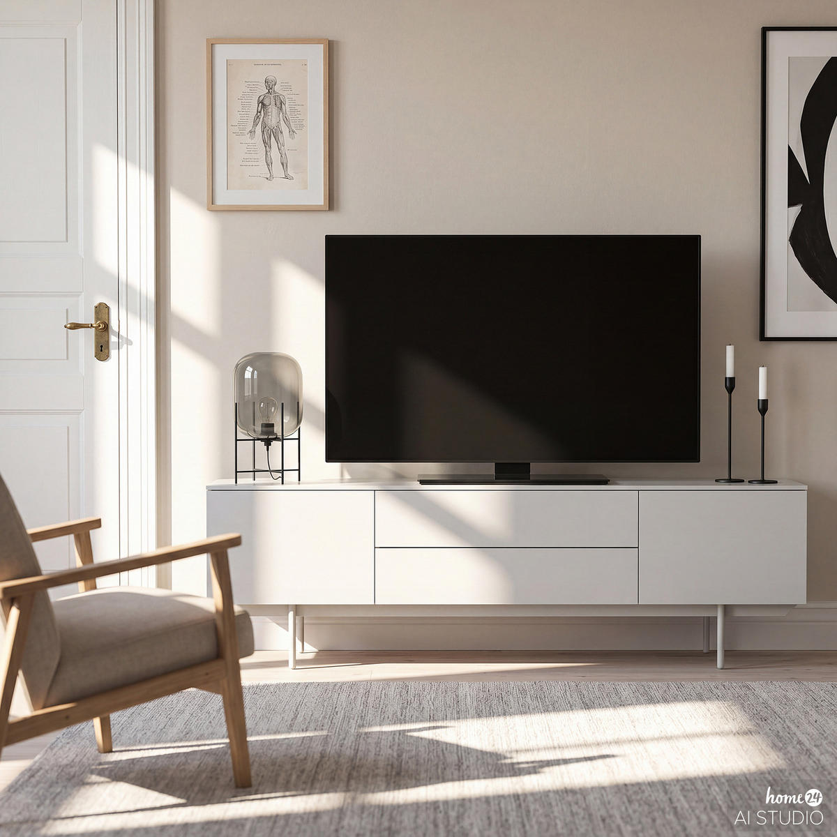 TV-LOWBOARD - Hellgrau - Hellgrau, Holzwerkstoff/Metall (180/55/42cm) - home24
