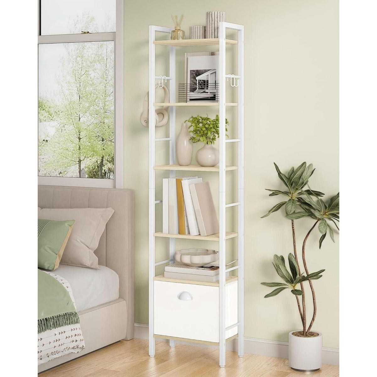 BÜCHERREGAL mit Schublade und Haken 24 x 40 x 173 cm Weißeiche - Weiß, Holzwerkstoff (40/173/24cm)