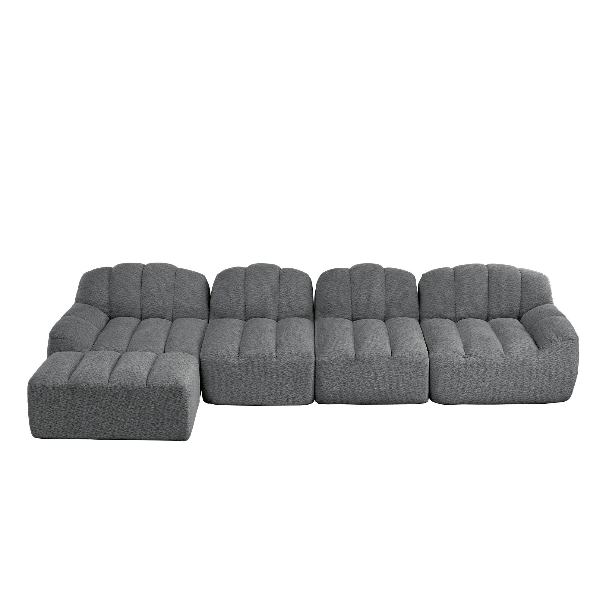 4-SITZER ECKSOFA Granulierter Fleece Grau mit Ottoman - Grau, Textil (366/165cm) - WISHDOR