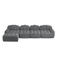 4-SITZER ECKSOFA Granulierter Fleece Grau mit Ottoman - Grau, Textil (366/165cm) - WISHDOR