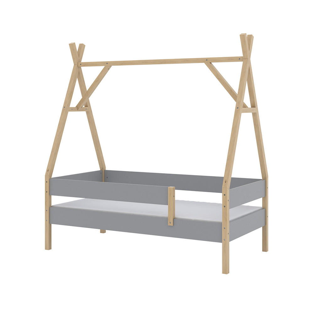 TIPI-BETT Bali Grau 80x160 cm mit Matratze - Grau, Holz - VitaliSpa