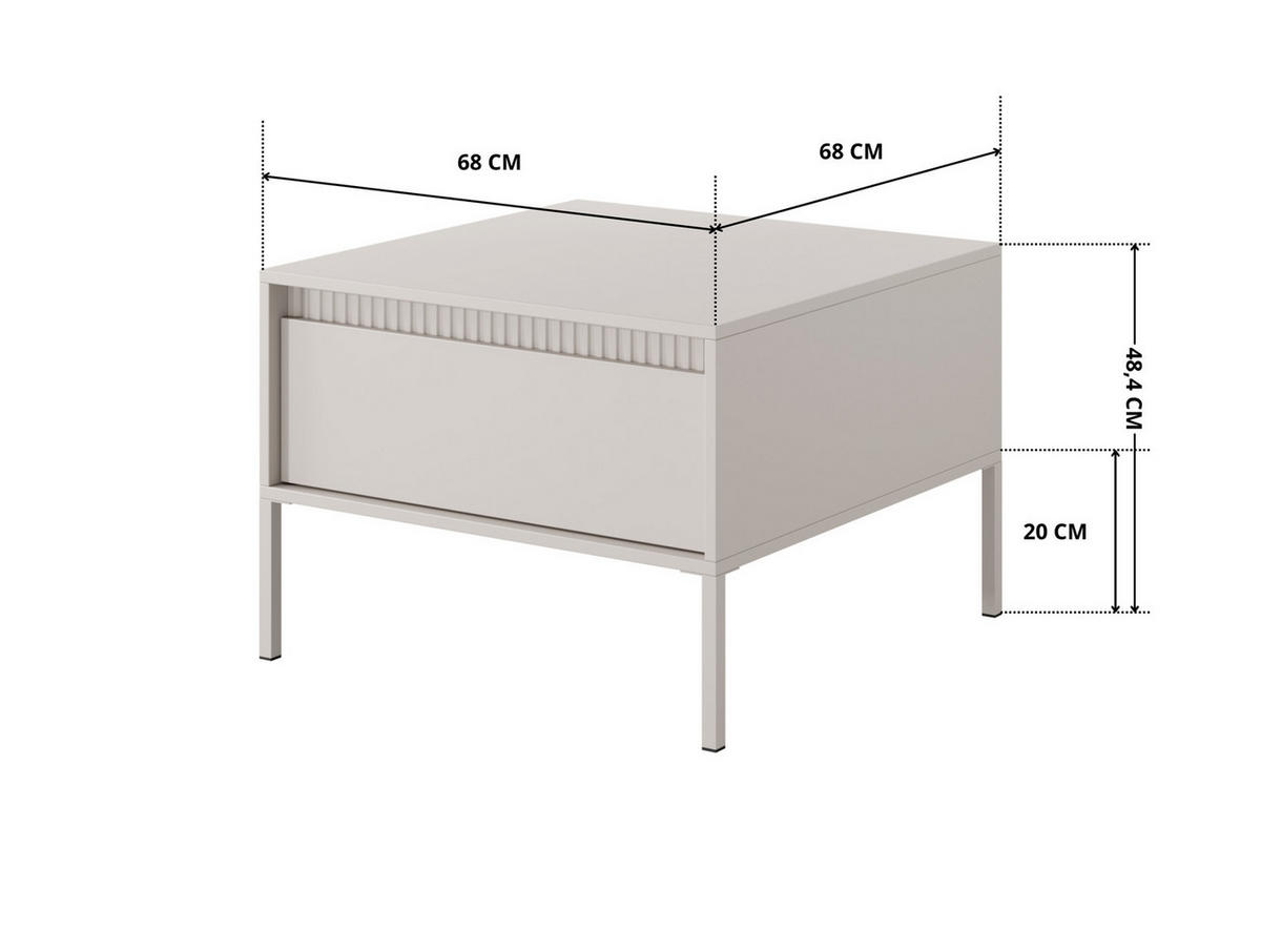 COUCHTISCH Ferrato F 68x68 cm Beige - mit 1 Schublade i Riffel-Detail - Beige, Holz/Holzwerkstoff (68/68/48cm) - Ravio