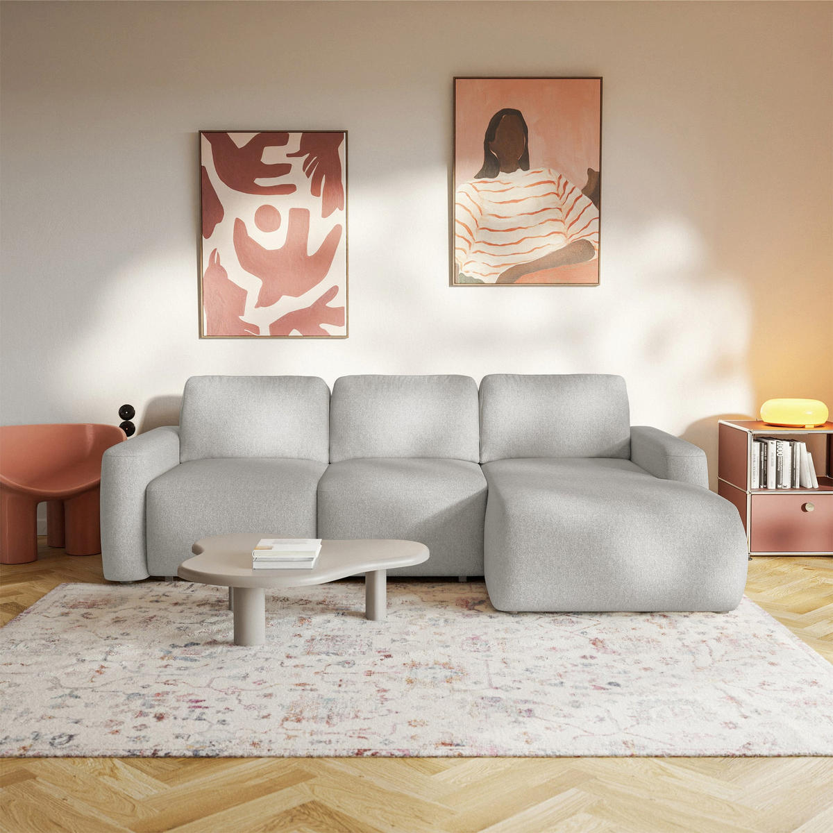 ECKSOFA Carnos Mini Graubeige Chenille - Taupe/Schwarz, Kunststoff/Textil (164/238cm) - Selsey