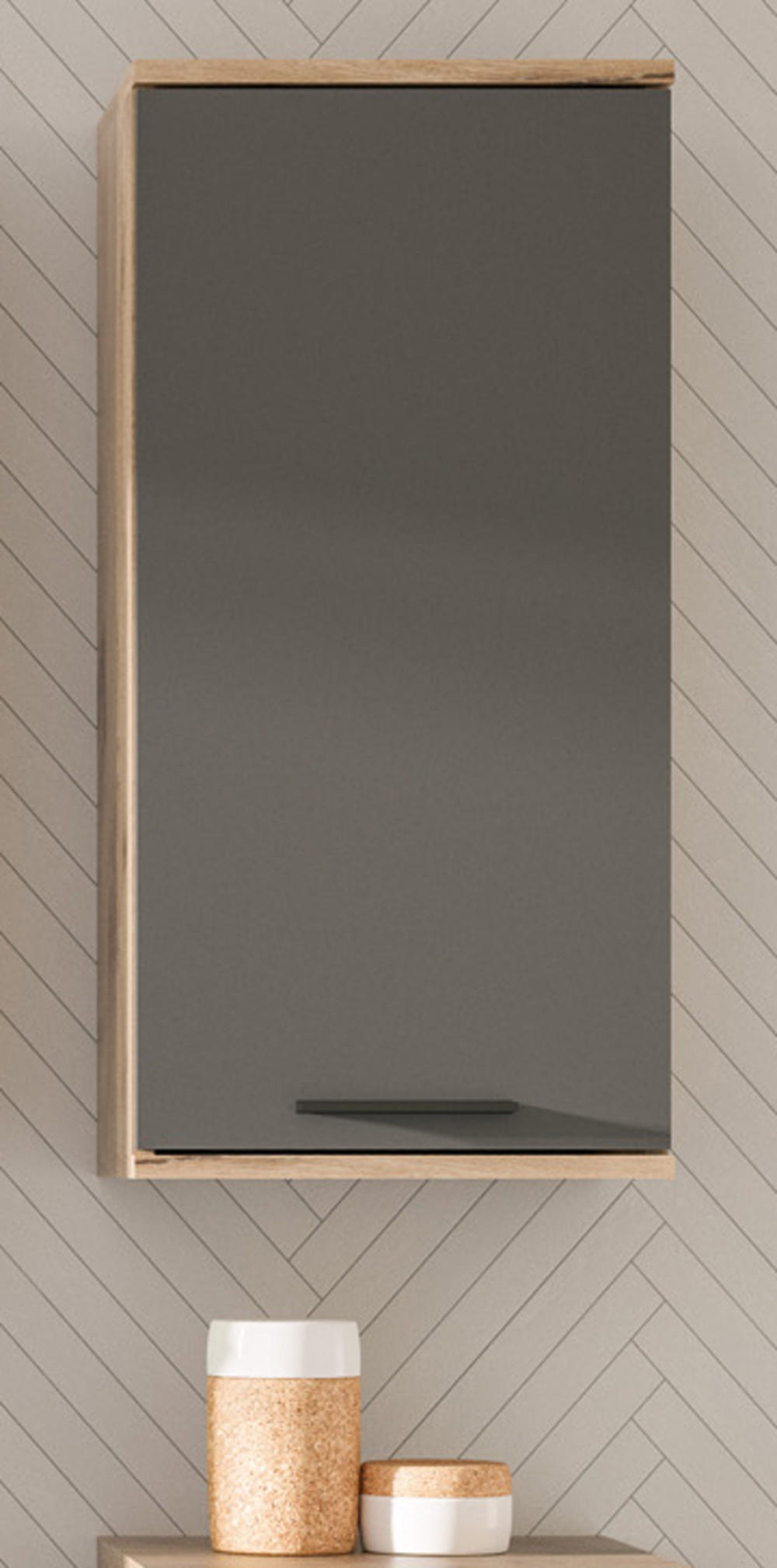 HÄNGESCHRANK Eiche grau 37 x 77 cm, Badschrank mit Soft-Close, Badezimmermöbel - Eichefarben/Schwarz, Holzwerkstoff/Kunststoff (37/77/24cm) - Inn.Furn