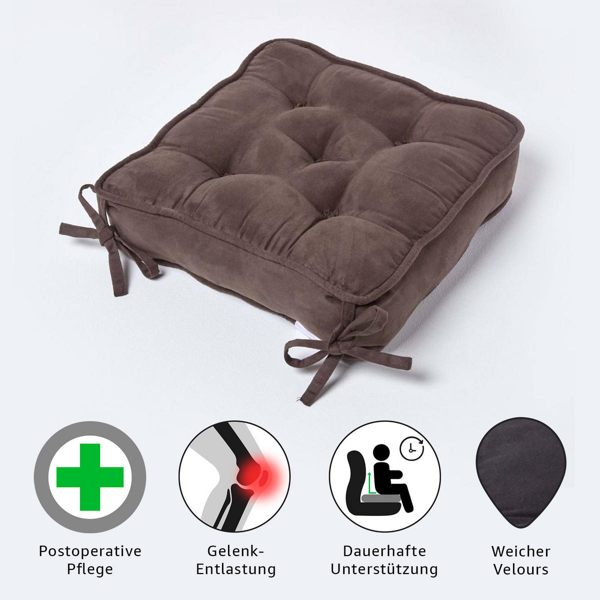 SITZKISSEN braun 40/40/10 cm – Stuhlkissen Velours - Braun, Textil (40/40/10cm) - Homescapes