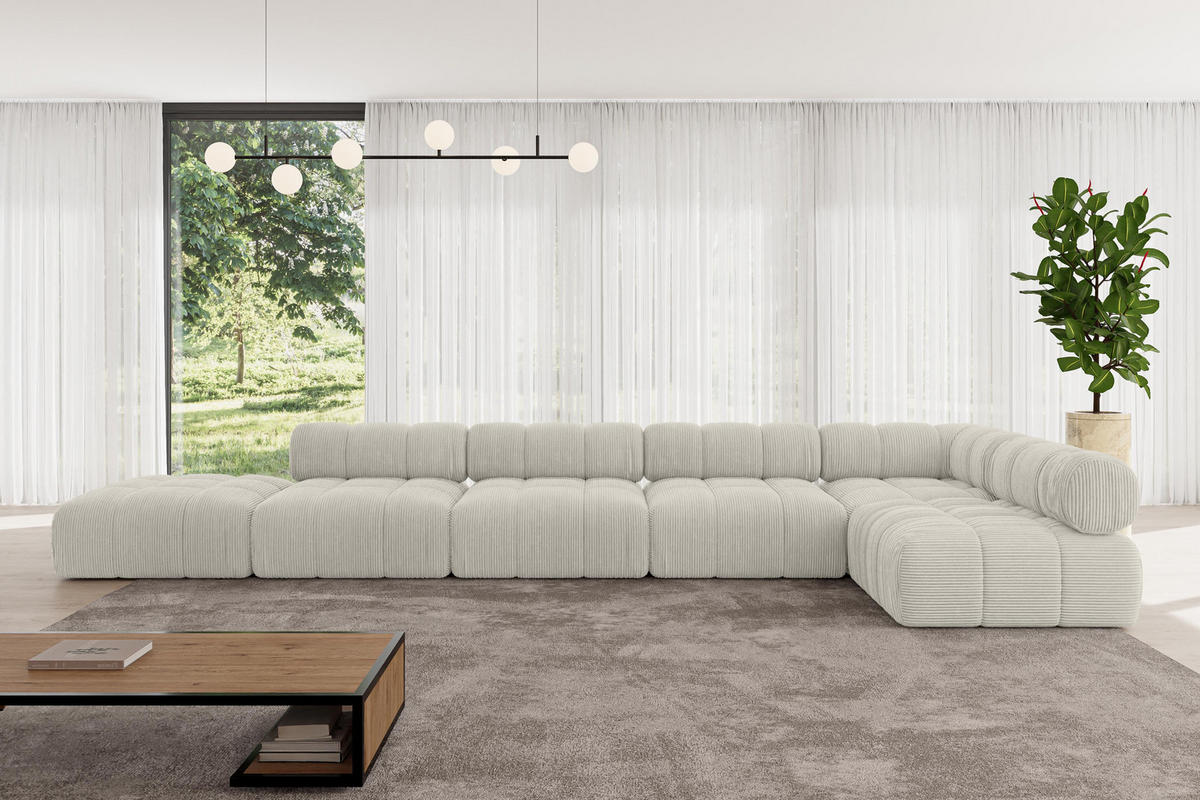 ECKSOFA modulares Sofa Favio-L3 - 475x190x70 cm Creme Cord - Hellgrau/Creme, Holzwerkstoff/Textil (475/190cm) - ALTDECOR