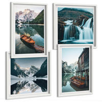 BILDER SET 4er Set - 50x50 cm & 40x60 cm Weißer Rahmen - Spiegelung der Boote auf Bergseen - Weiß, Kunststoff (50/50cm) - TULUP