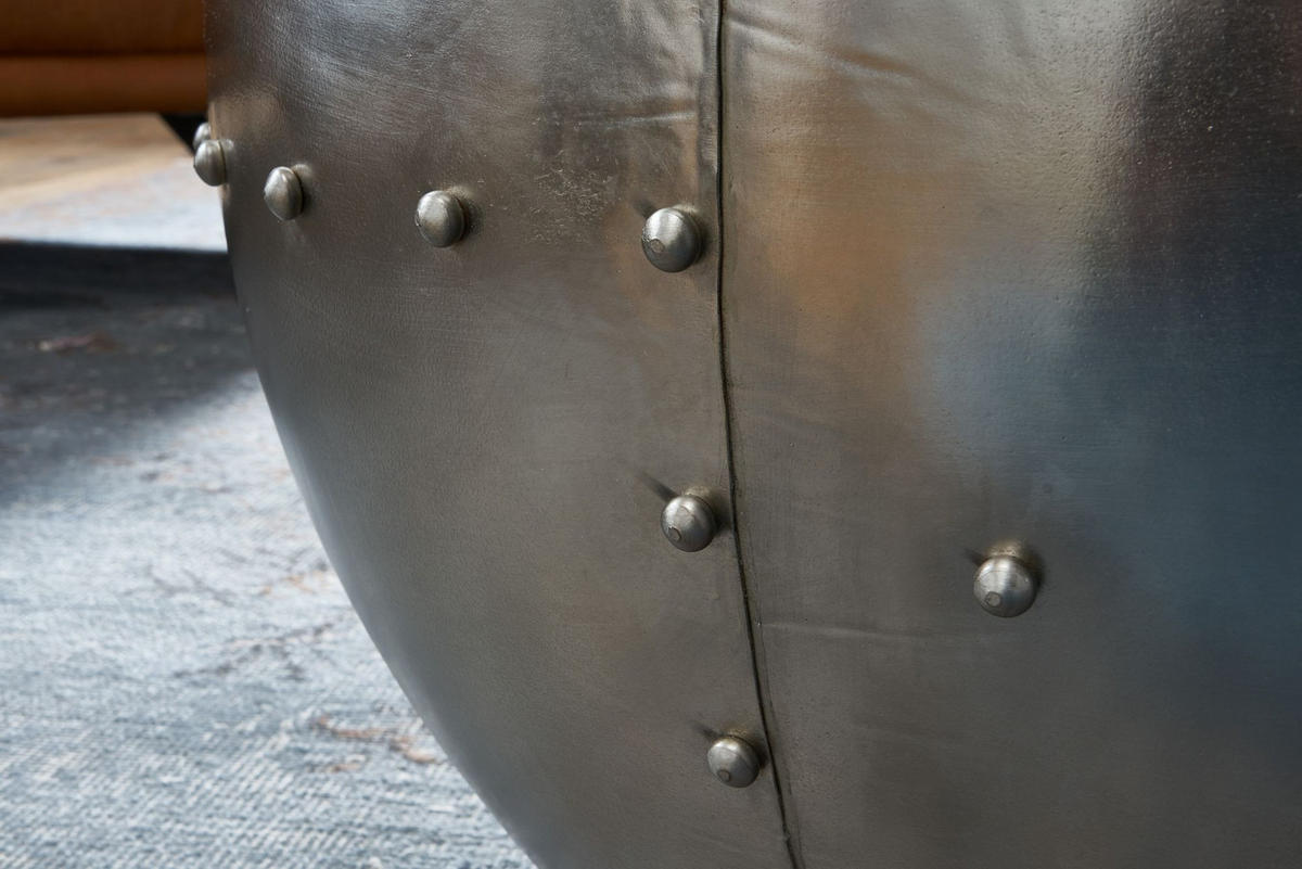 COUCHTISCH Rund in Braun, Massivholz und Metall, Industrial-Stil mit Stauraum - Silberfarben, Holz/Metall (60/60/43cm) - KADIMA DESIGN