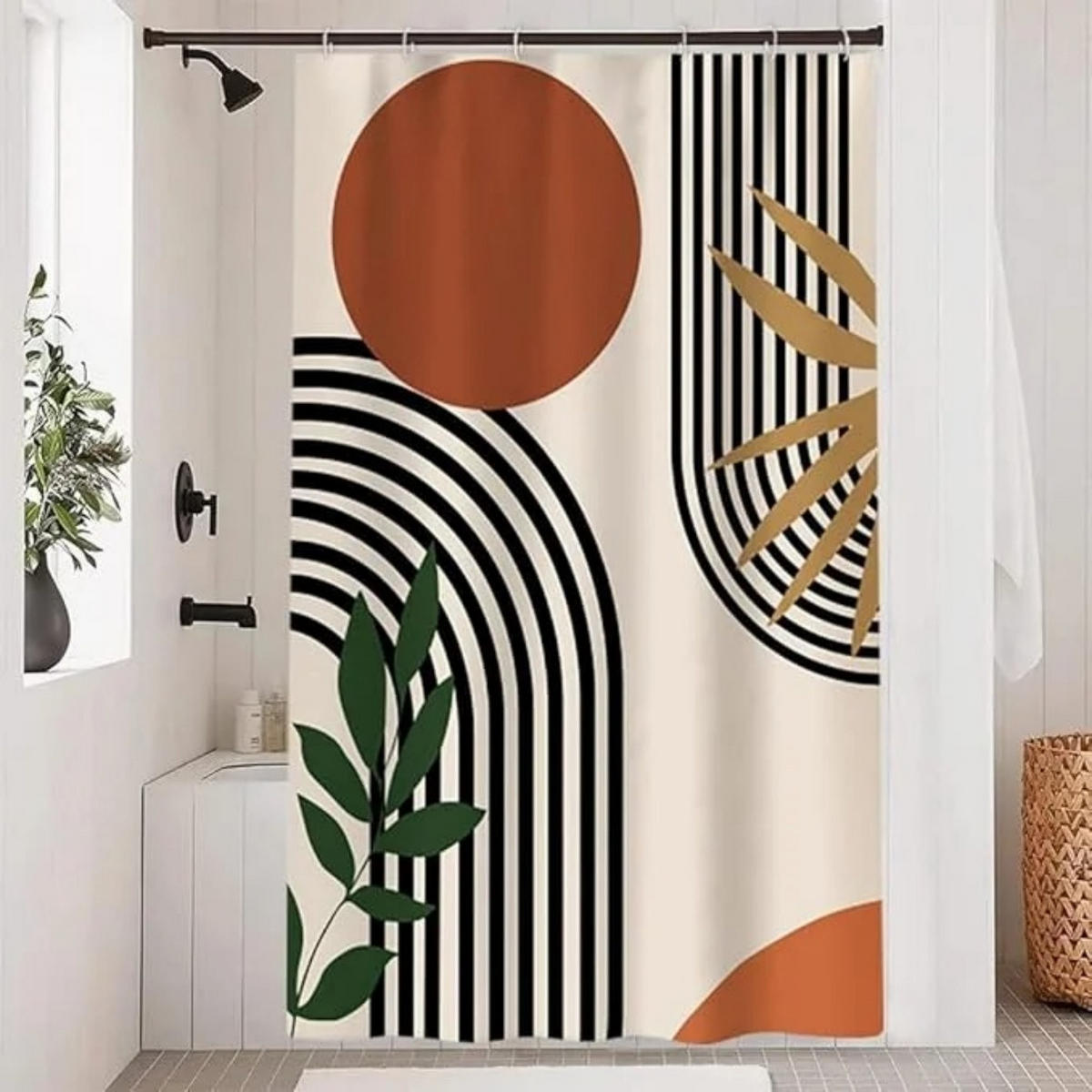 DUSCHVORHANG Schwarz 120 x 180 cm abstrakt modern minimalistisch schimmelresistent wasserdicht waschbar - Multicolor, Textil (120/180cm) - MCBOSON