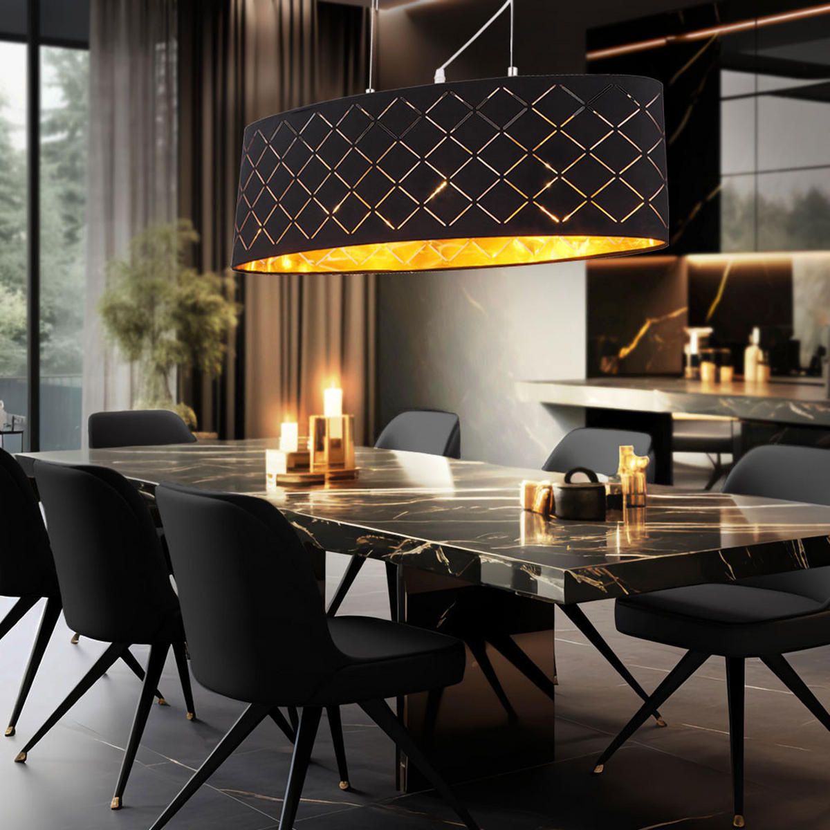 LED HÄNGELEUCHTE Textil Schwarz Gold - Schwarz, Metall (65/25/140cm) - Globo Lighting