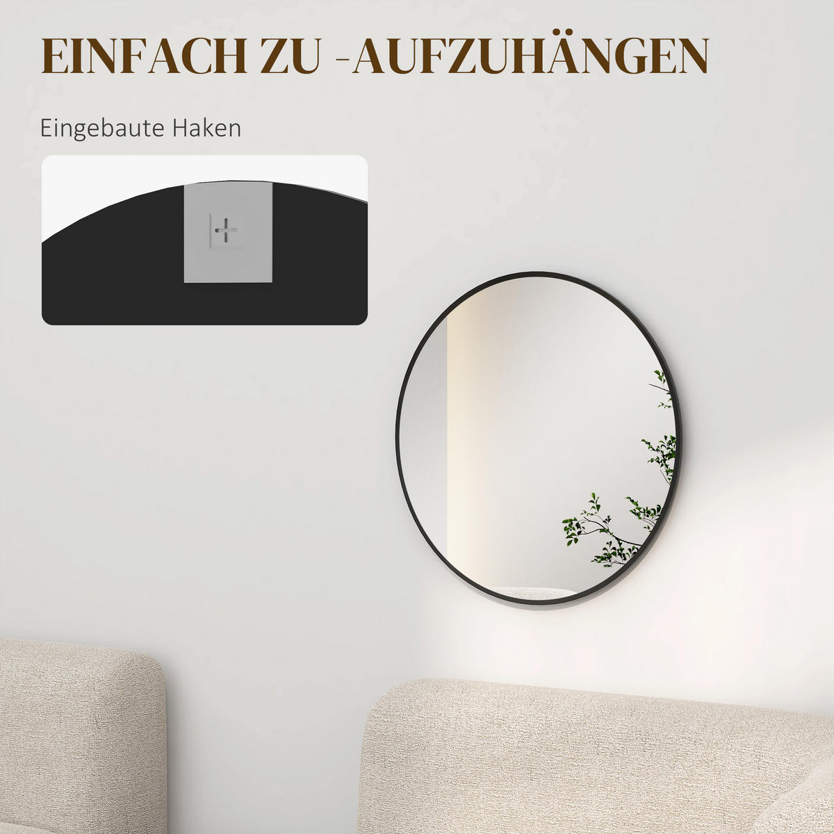 WANDSPIEGEL - Schwarz, Glas/Metall (1/61/61cm) - HOMCOM