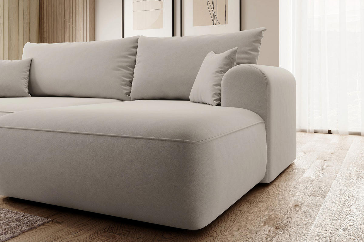 ECKSOFA Ovo Hellbeige Velours - Ecru/Schwarz, Kunststoff/Textil (260/165cm) - Selsey