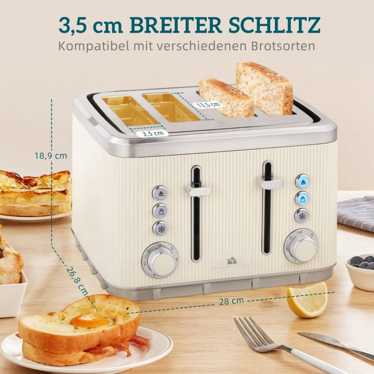WASSERKOCHER-TOASTER Set UND Cremeweiß 21,2/15,5/25,5 cm - Creme, Kunststoff (15.5/25.5/21.2cm) - Rolipo