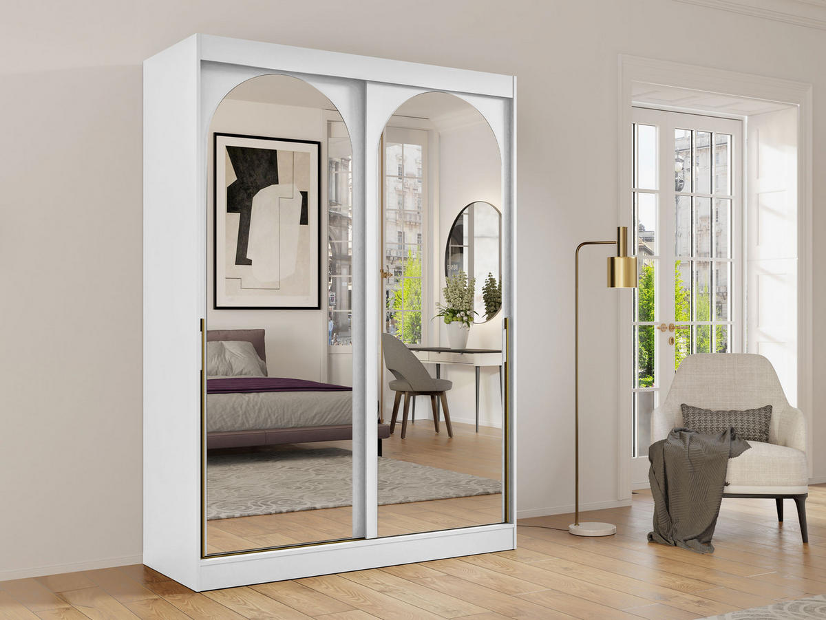 SCHIEBETÜRENSCHRANK Modin 150 - Goldfarben/Weiß, Holzwerkstoff/Kunststoff (150/216/65cm) - MIRJAN24