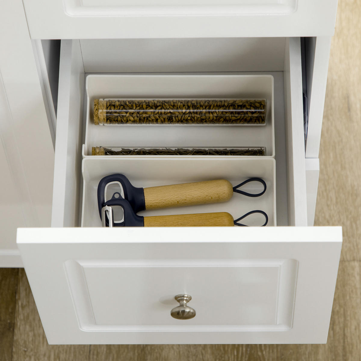 KÜCHENINSEL DE-11027 Klappbare Arbeitsplatte, 3 Schubladen Weiß - Weiß, Holzwerkstoff (111.5/89/75cm) - ComfortXL