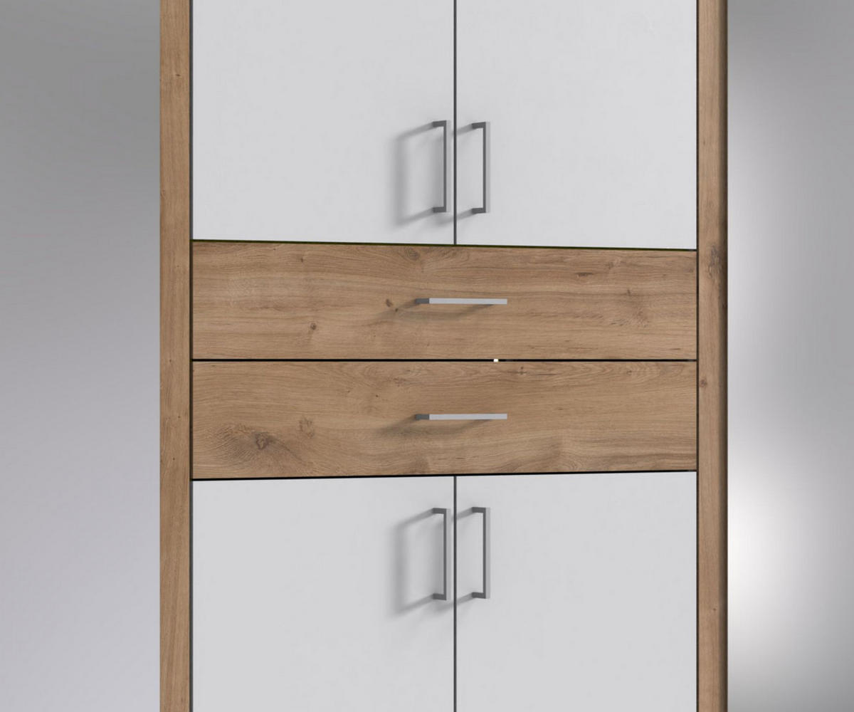 SKŘÍŇ S OTOČNÝMI DVEŘMI, 273 × 58 × 210 cm (Š×H×V), pasparta, zásuvky, 2 zrcadlové dveře, bílá/dekor dubu / 22602 - bílá/stříbrná, kompozitní dřevo/plast (273/210/58cm) - luma-home