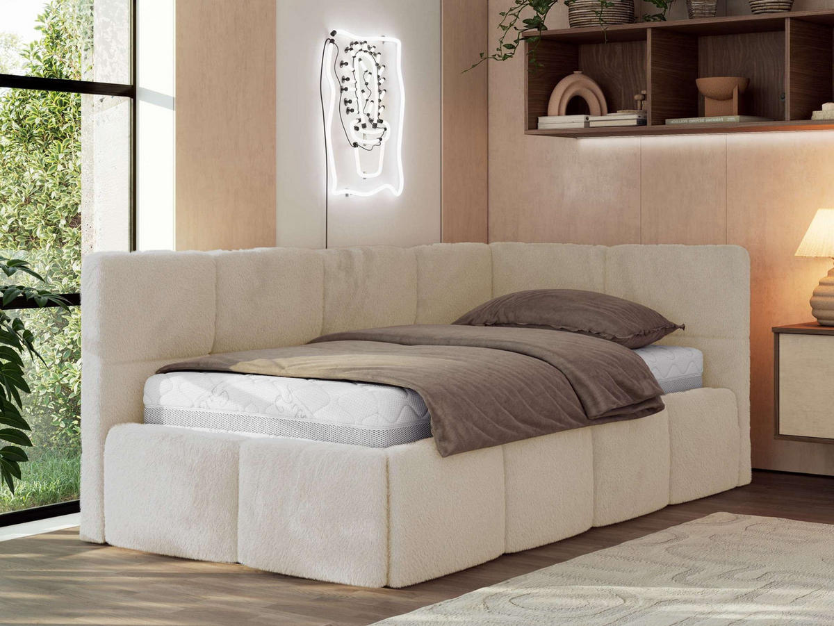 JUGENDBETT ARVO 90/200 - Creme Plüsch - Pocket-Matratze - Rechts Seite - Creme, Textil (90/200cm) - MKS