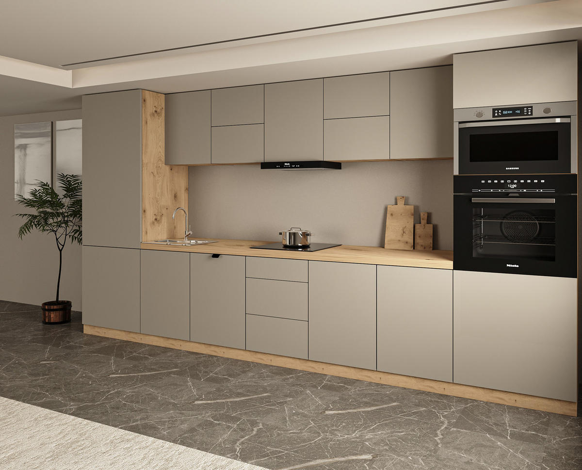 KÜCHENZEILE 420 cm - Langen KL12-M420 - in Beige / Matt - Beige, Holz (420/212/58cm)