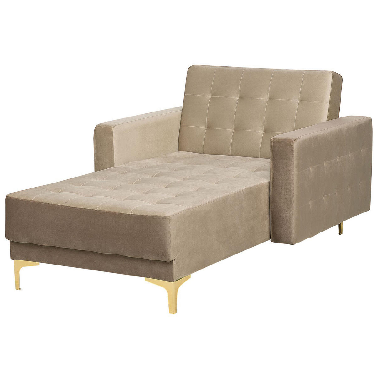 CHAISELONGUE Samtstoff sandbeige/gold Aberdeen - Beige/Goldfarben, Textil (107/83/168cm) - Beliani