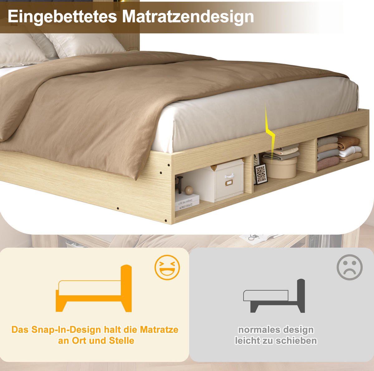 MANŽELSKÁ posteľ 160/200 cm svetlý dub z MDF s úložným priestorom USB Type-C a lampami s 2 nočnými stolíkmi - farba duba, kompozitné drevo (180/200cm) - OKWISH