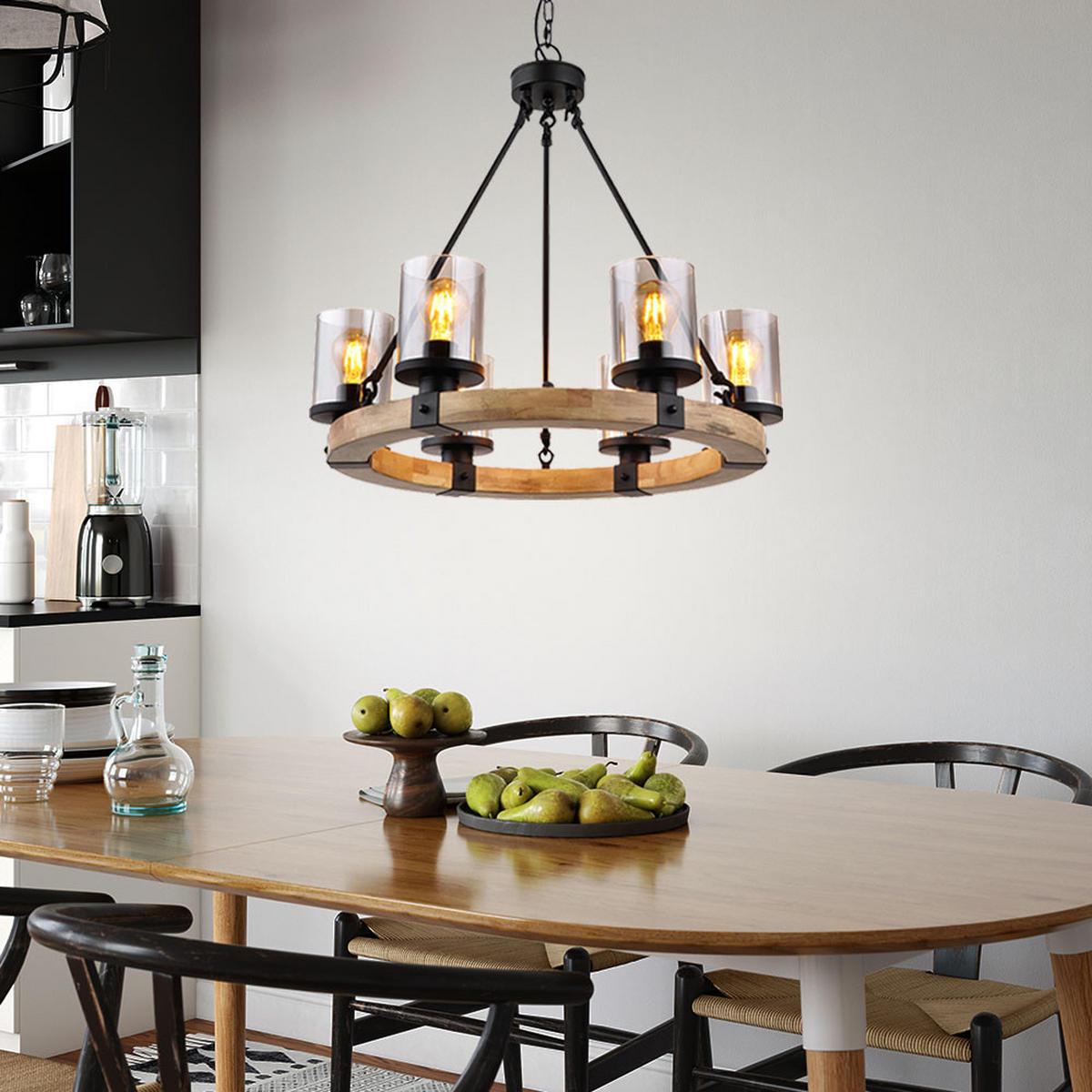 KRONLEUCHTER LILA Holzoptik Schwarz - Schwarz, Holz (59/59/98cm) - Globo Lighting