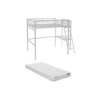 HOCHBETT mit Schreibtisch + Matratze - 140 x 190 cm - Weiß - CASUAL II - Weiß, Metall - Vente-Unique