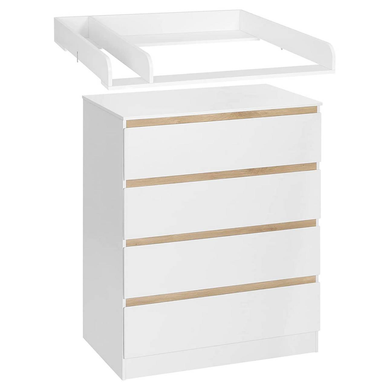 WICKELKOMMODE mit abnehmbarer Wickelsatz, mit 4 Schubladen - Weiß, Holzwerkstoff (80/100.5/47.8cm) - Woltu
