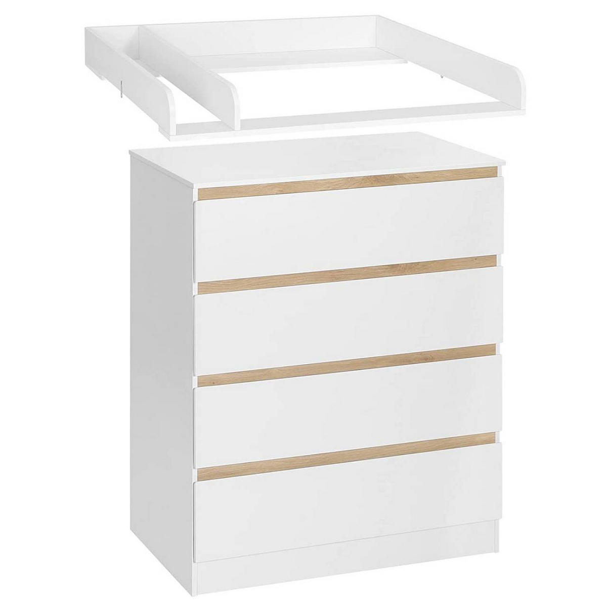 WICKELKOMMODE mit abnehmbarer Wickelsatz, mit 4 Schubladen - Weiß, Holzwerkstoff (80/100.5/47.8cm) - Woltu