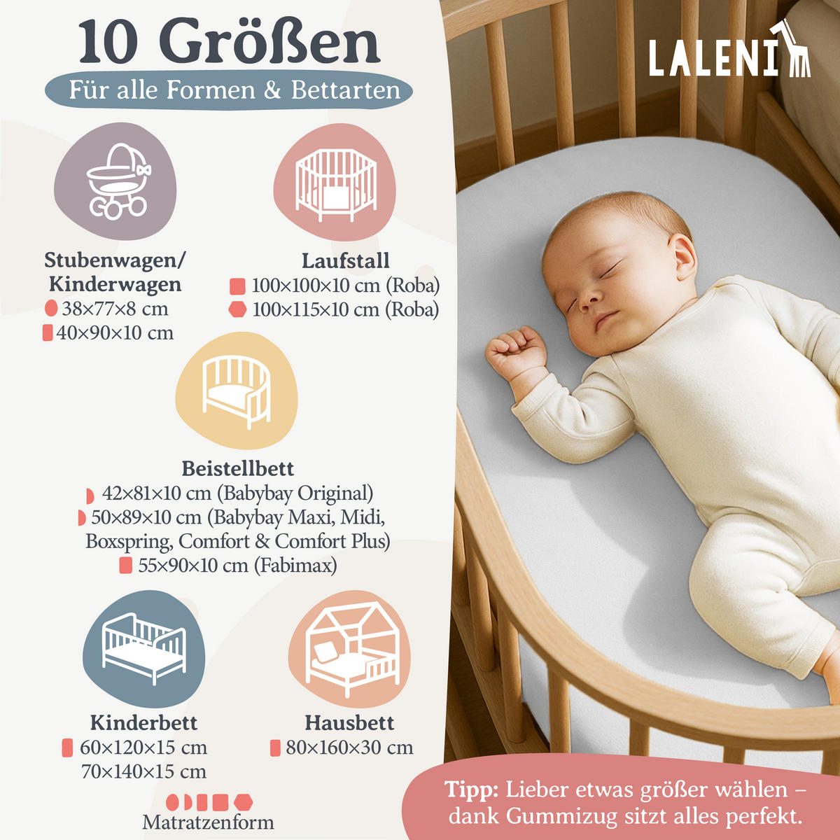 SPANNBETTLAKEN für Beistellbett & Stubenwagen – 100% Baumwolle, Atmungsaktiv & Weich, 50x89x10 cm, Weiß - Weiß, Textil (50/89cm) - Laleni
