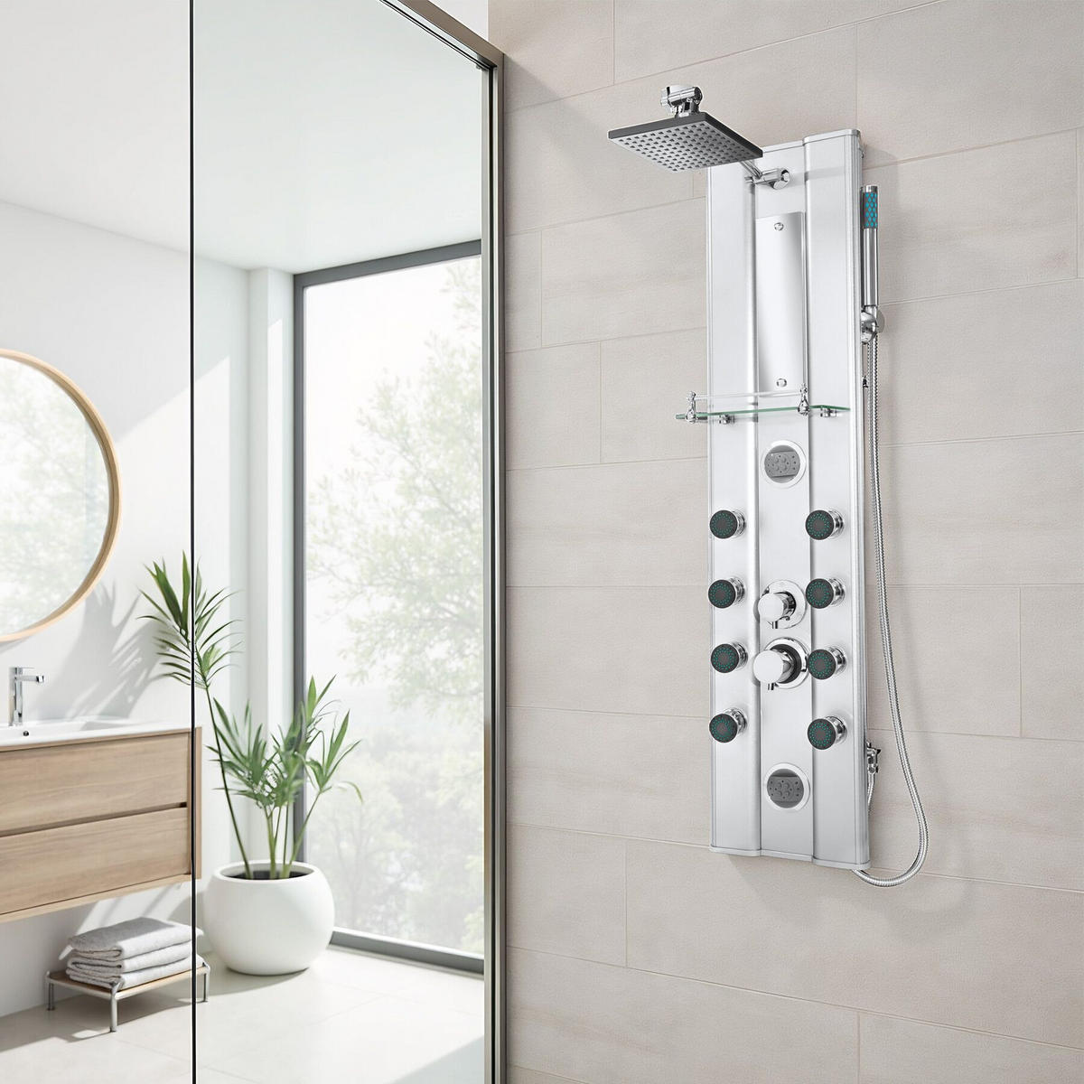 ALUMINIUM DUSCHPANEEL , Antikalktechnik, silber - Silberfarben, Metall (9.8/118/27cm) - tectake