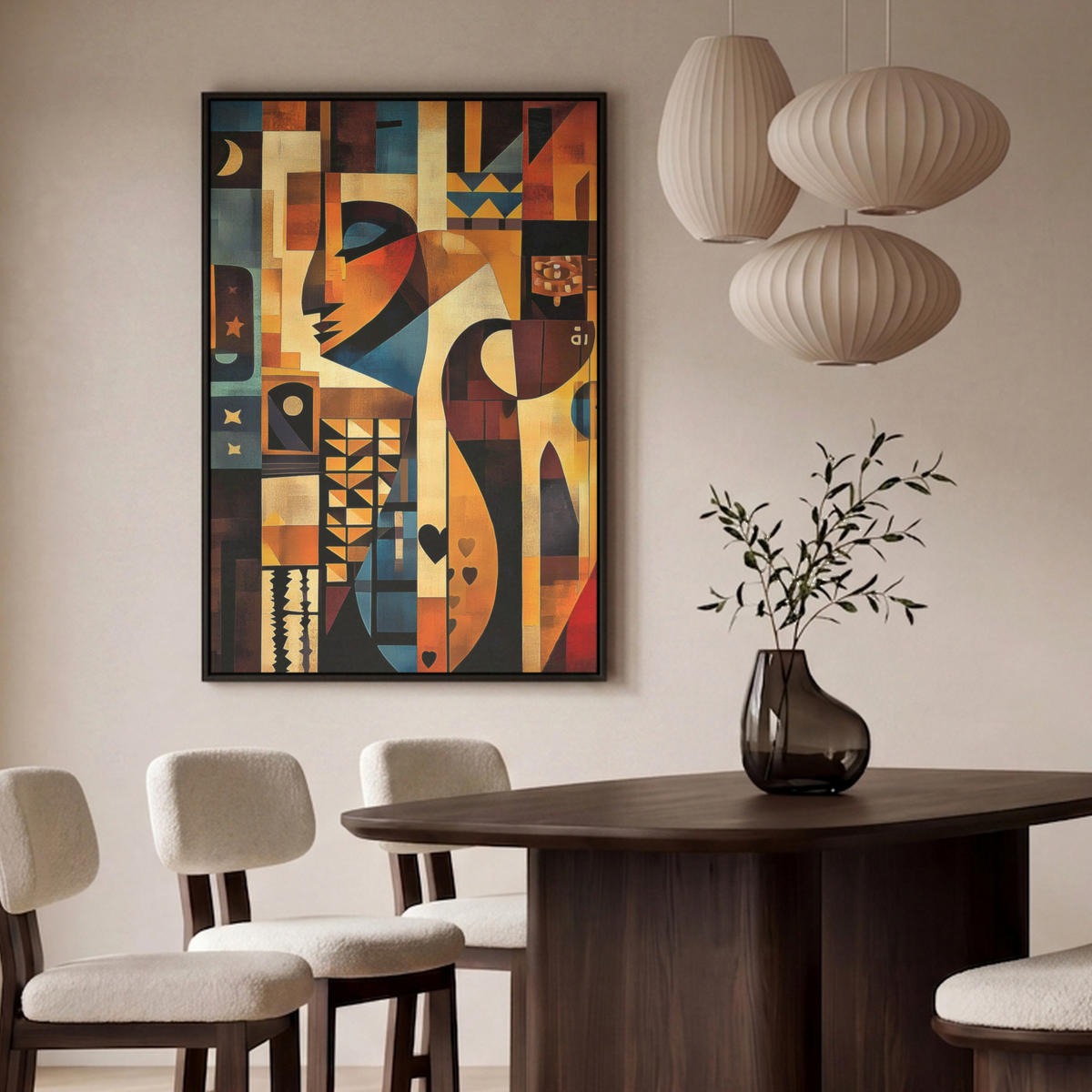 LEINWAND Bilder mit Rahmen - Figuren - Abstrakt - Symbole - 100x150 - Terracotta, Textil (100/150cm) - MuchoWow