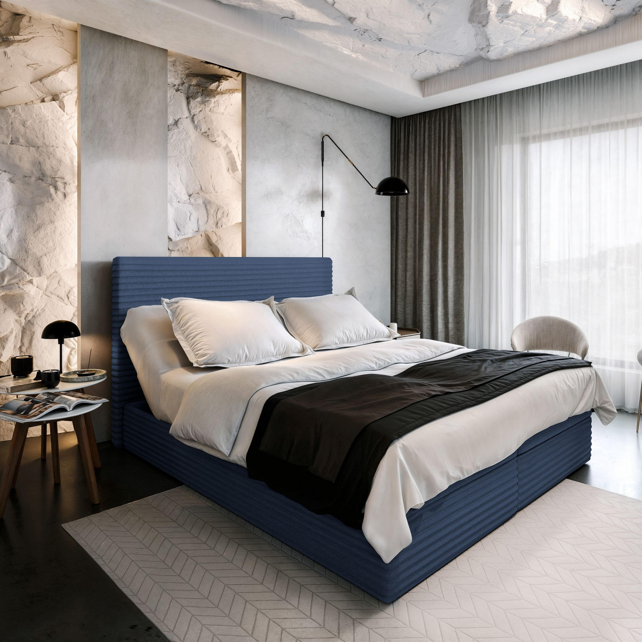 BOXBETT MILARA 140x200 cm mit Matratze und Topper - Blau - Blau, Holz (140/200cm) - MASSENO