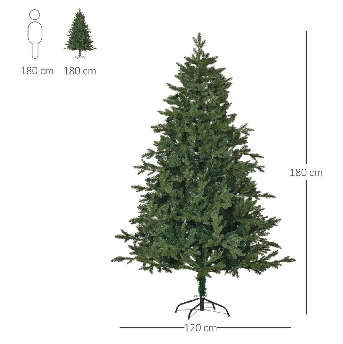 WEIHNACHTSBÄUME 120/120/180 cm grün aus Kunststoff mit 444 Zweigen - Grün, Kunststoff (180cm) - OKWISH