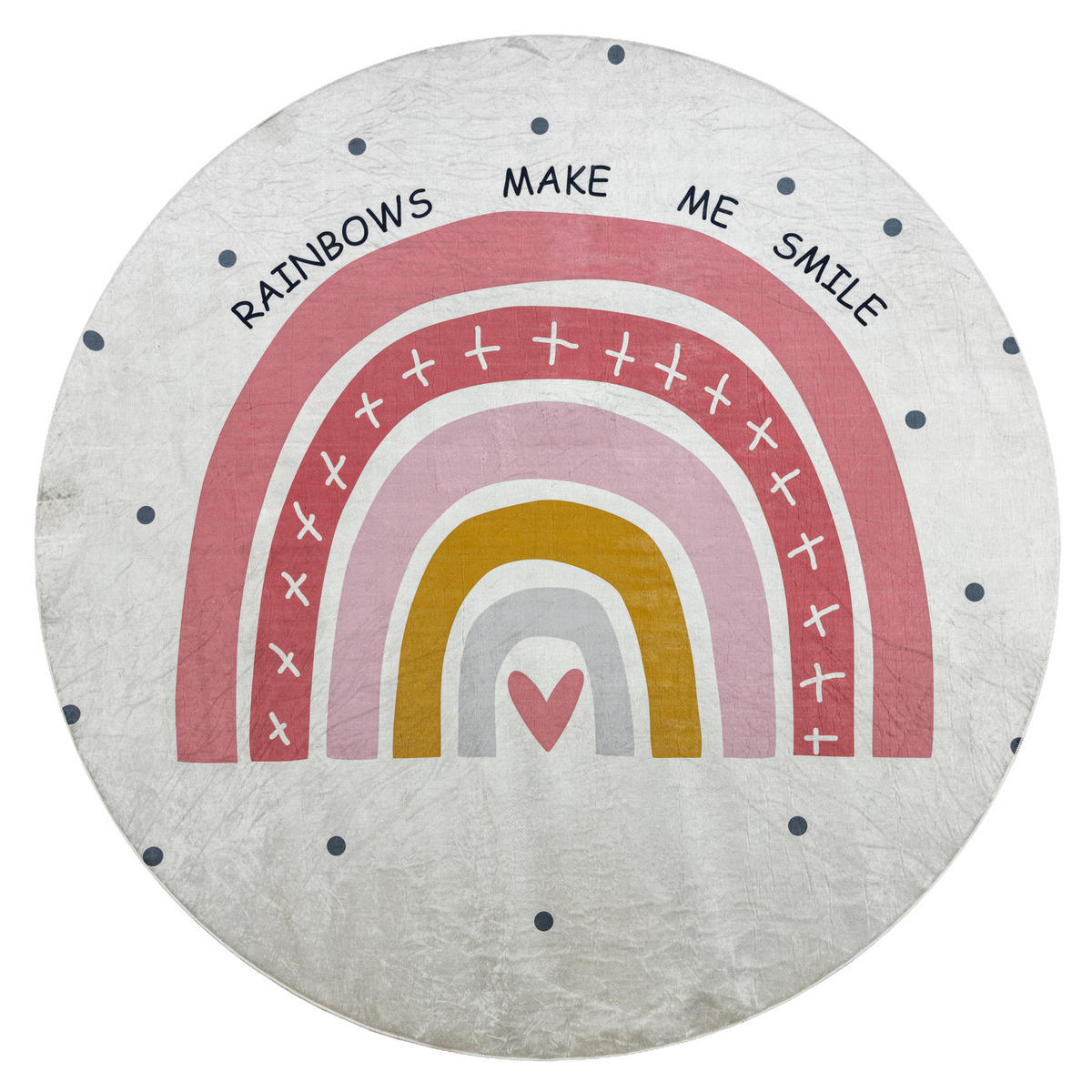 BAMBINO 47810 umývací kulatý koberec Dúha, bodky pre deti protišmykový - biely / ružová 80 cm - biela, textil (80/80cm) - rugsX