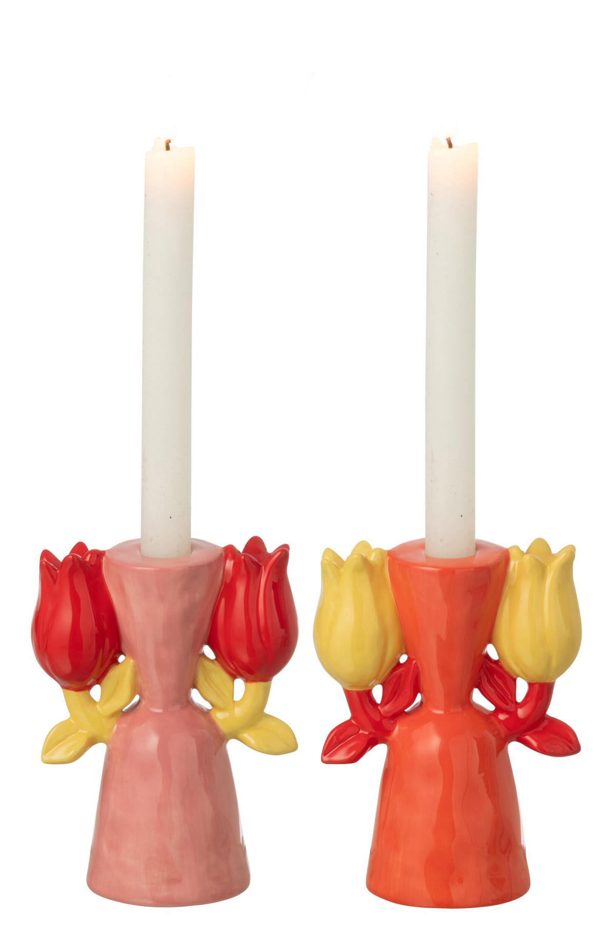 KERZENSTÄNDER TULIP DOLOMIT (2ER SET) - Multicolor, Keramik (7.5/15.6/11.7cm) - J-Line