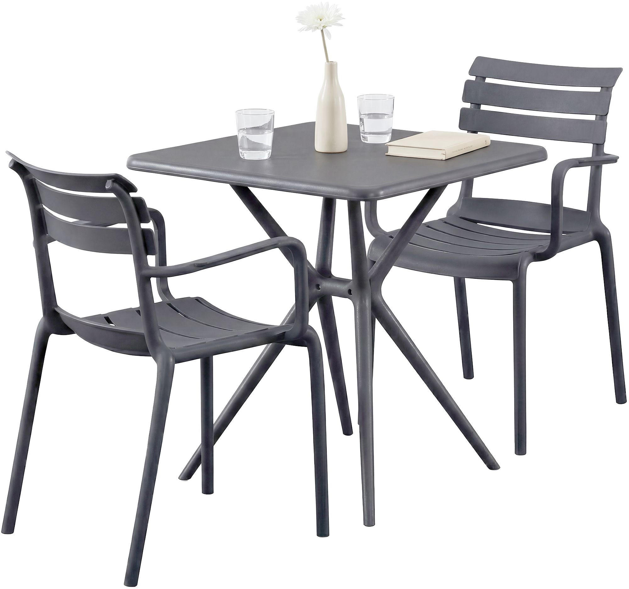 GARTENMÖBEL-SET Nora 2 Stühle 186x72x82cm Kunststoff Dunkelgrau Balkonset - Dunkelgrau, Kunststoff - DELUKE
