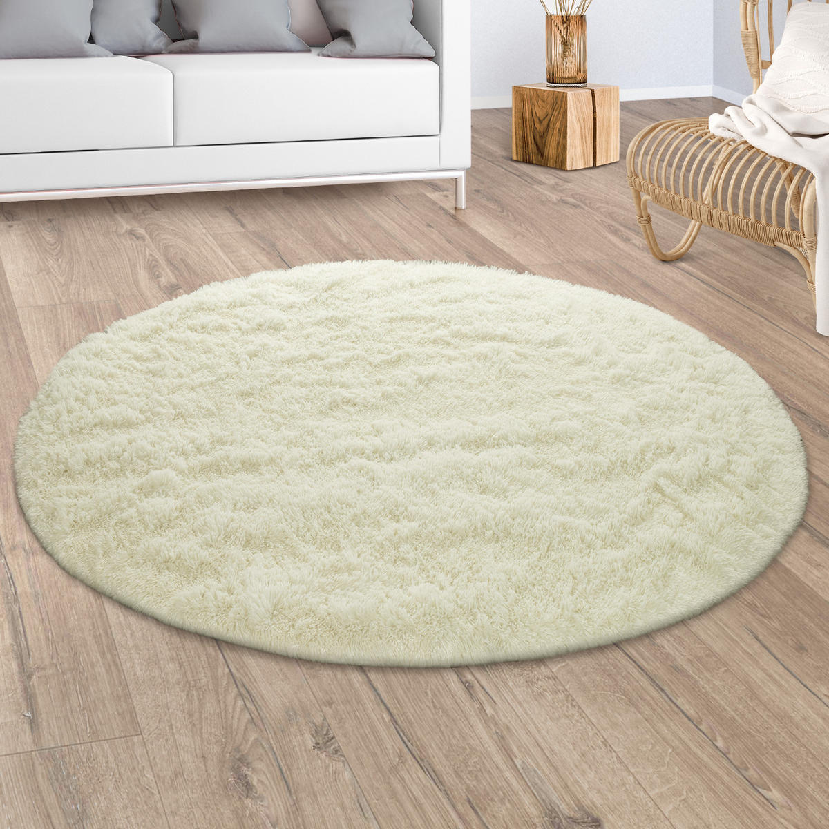 HOCHFLORTEPPICH 80/80 cm Silky 591 - Weiß, Textil (80/80cm) - Paco Home