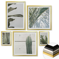 WANDBILDER 5er Set - 50x50 cm & 20x30 cm & 40x60 cm Goldrahmen - Blätter tropischer Pflanzen in Pastellfarben - Goldfarben, Kunststoff (40/60cm) - ArtPrintCave