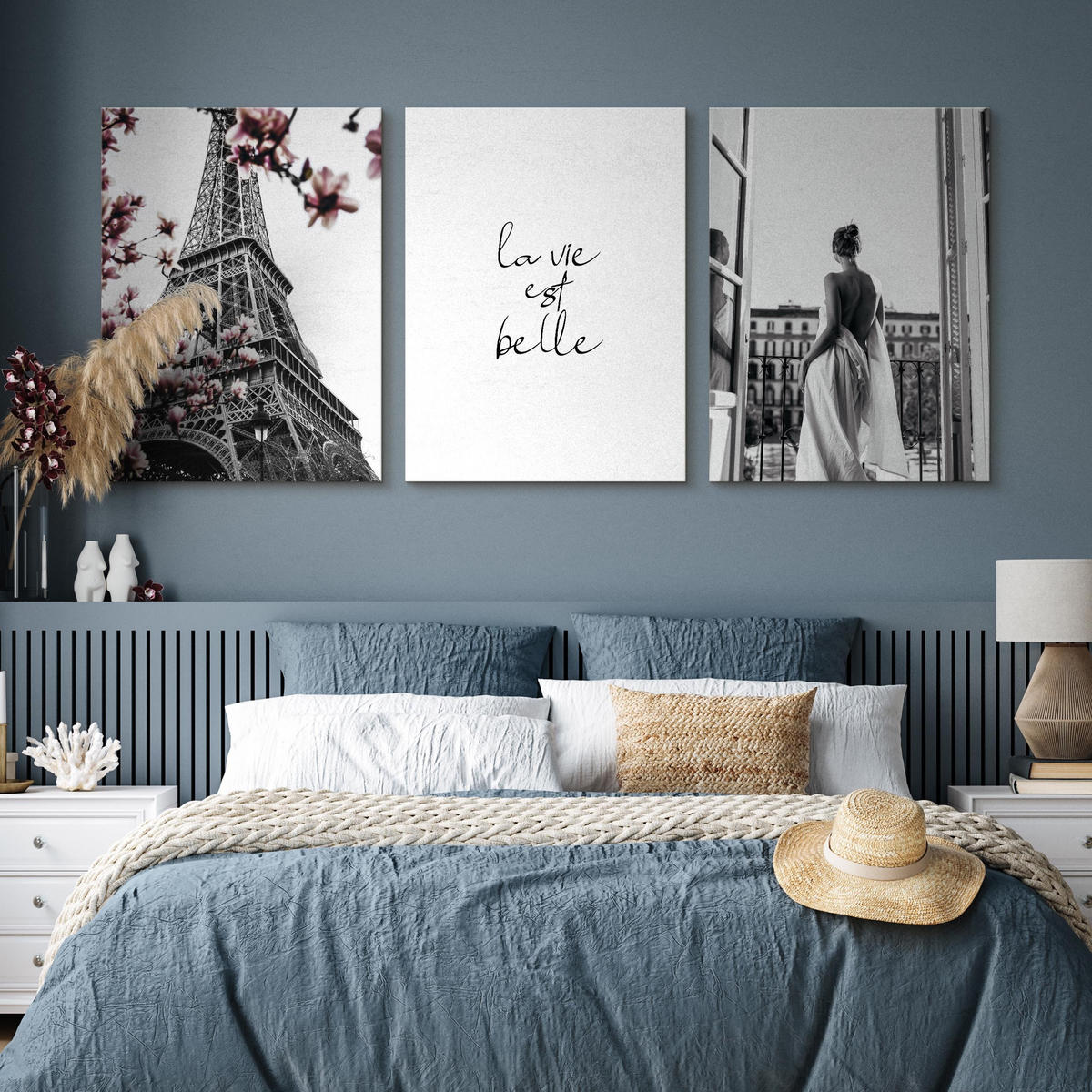 LEINWANDBILDER 3-er Set Blumen Paris 3D - Schwarz/Weiß, Textil (90/40cm) - Muralo