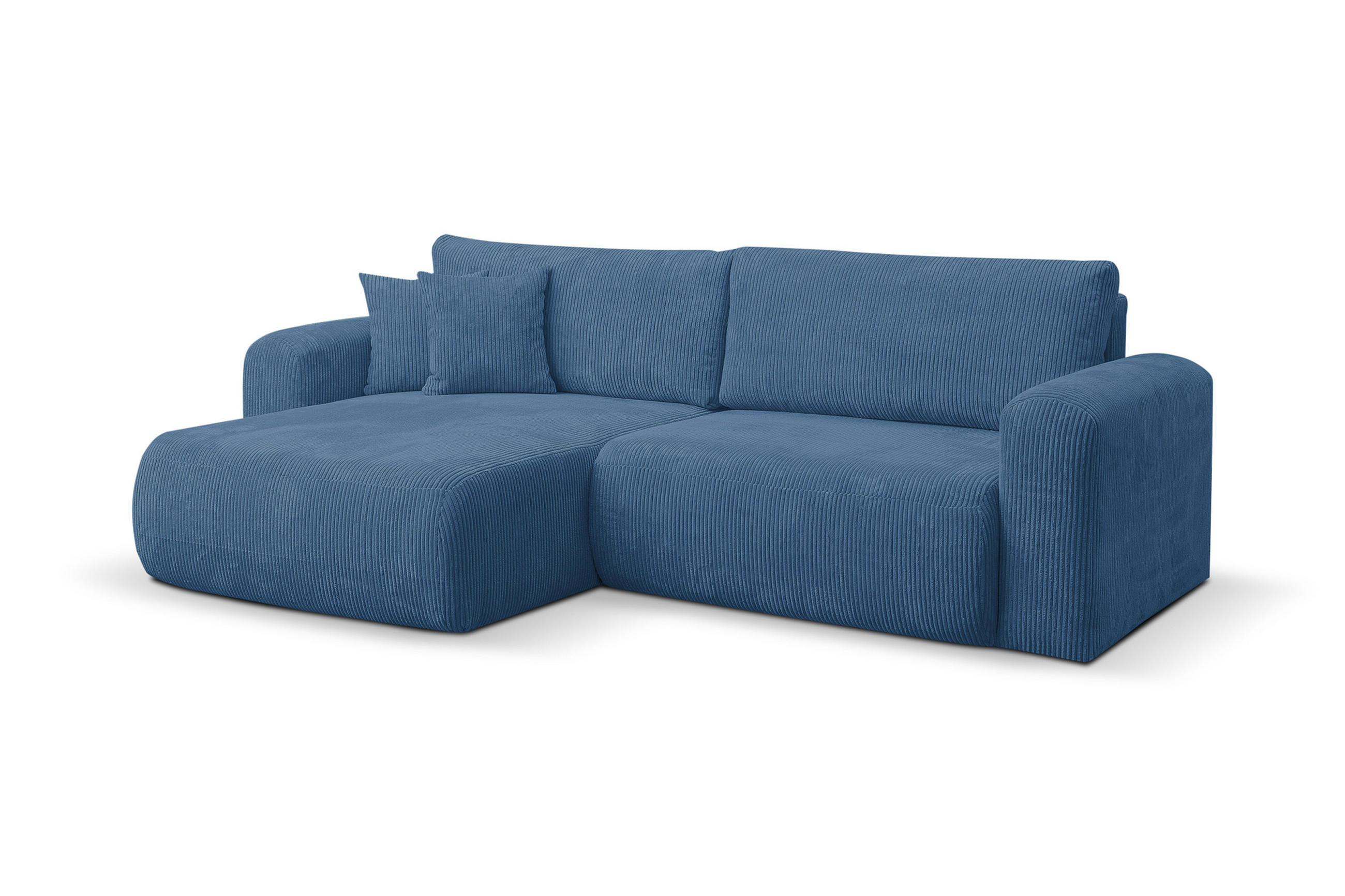 ECKSOFA Roma, Eckcouch in L-Form mit Schlaffunktion und Bettkasten, Farbe: Blau, Cordstoff, Ottomane Universal - Blau, Textil (244/142cm) - VENASI MÖBEL