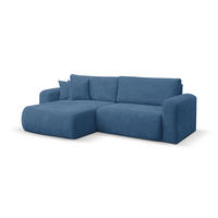 ECKSOFA Roma, Eckcouch in L-Form mit Schlaffunktion und Bettkasten, Farbe: Blau, Cordstoff, Ottomane Universal - Blau, Textil (244/142cm) - VENASI MÖBEL