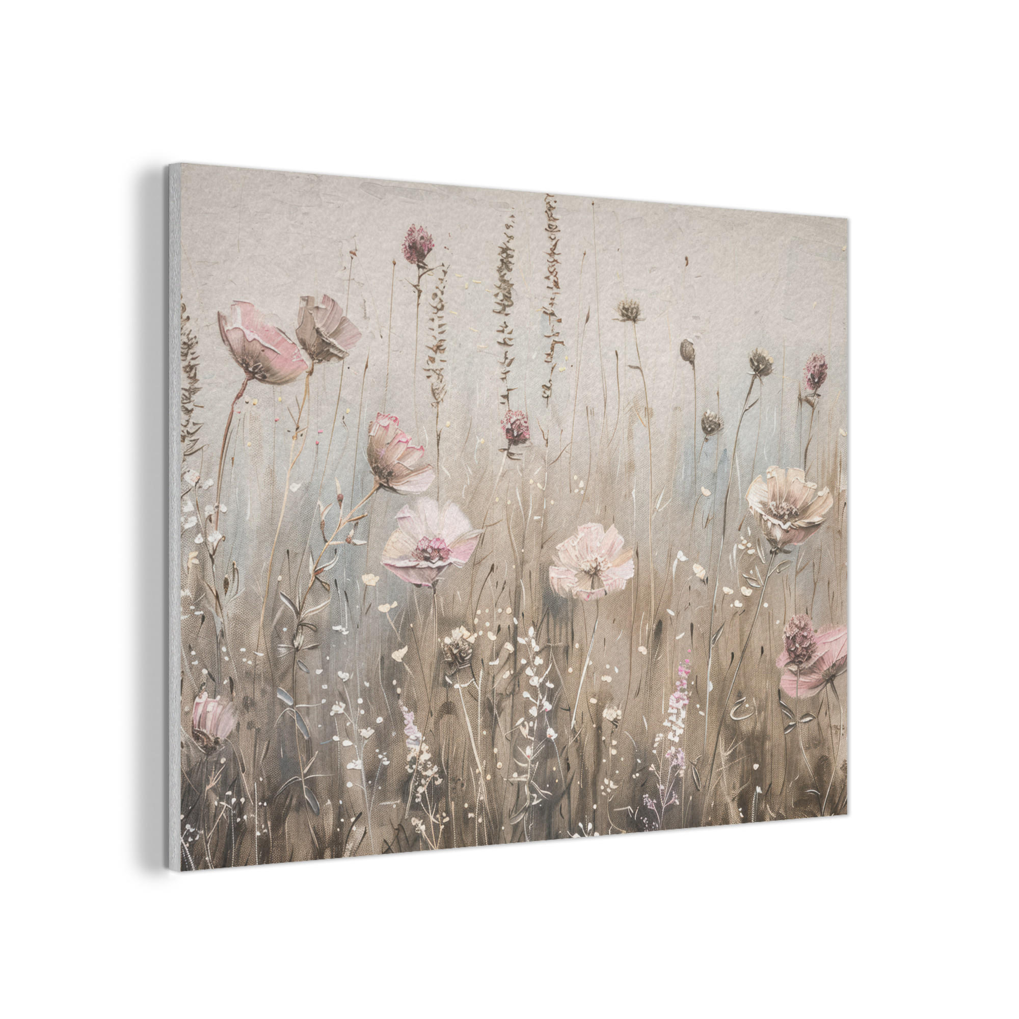 AKUSTIKPANEEL Blumen - Rosa - Modern - Beige 100x70 cm - Beige, Textil (100/0.9/70cm) - MuchoWow