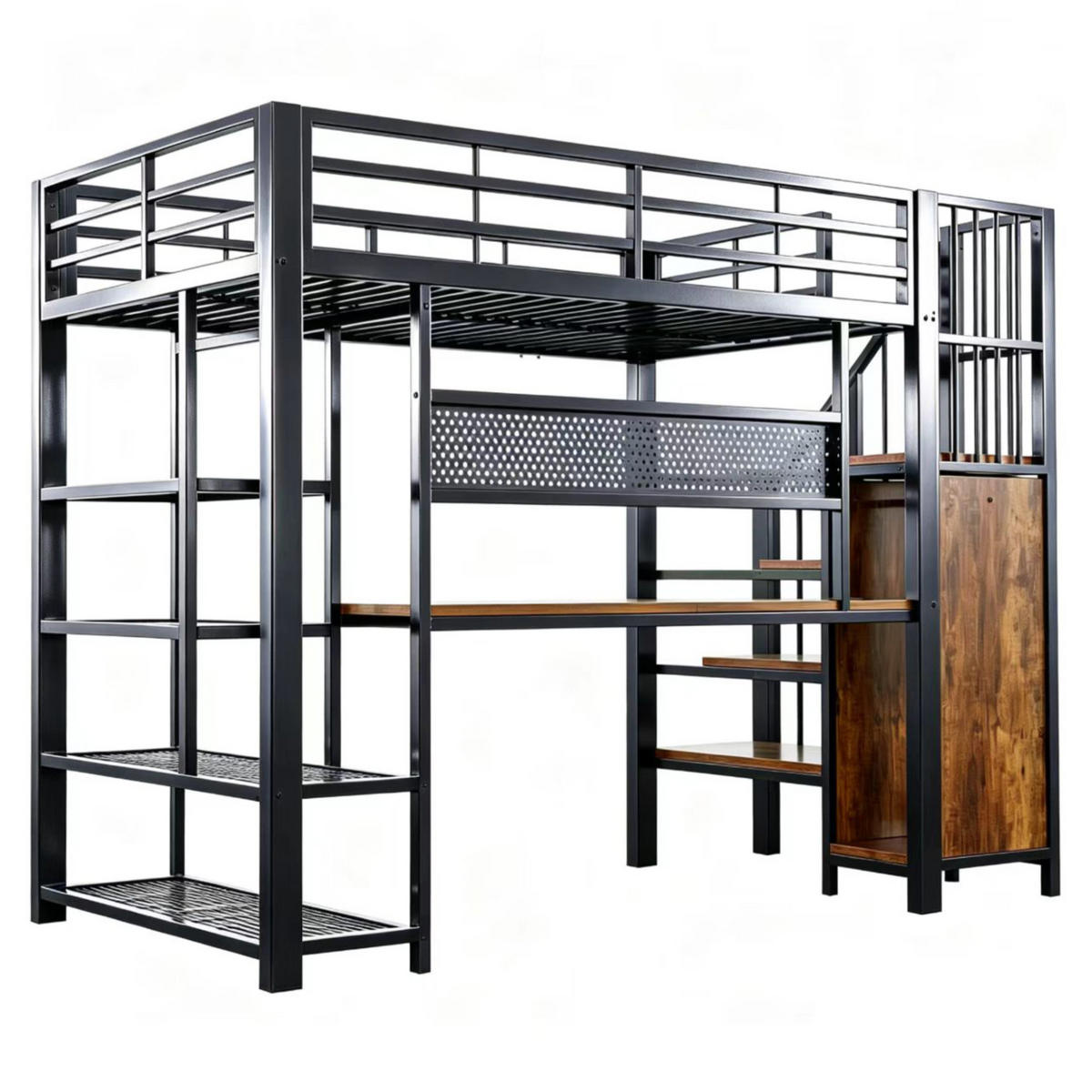HOCHBETT 90/200 cm in Schwarz mit Treppe, LED und Steckdosen - Schwarz, Holzwerkstoff/Metall (90/200cm) - WISHDOR