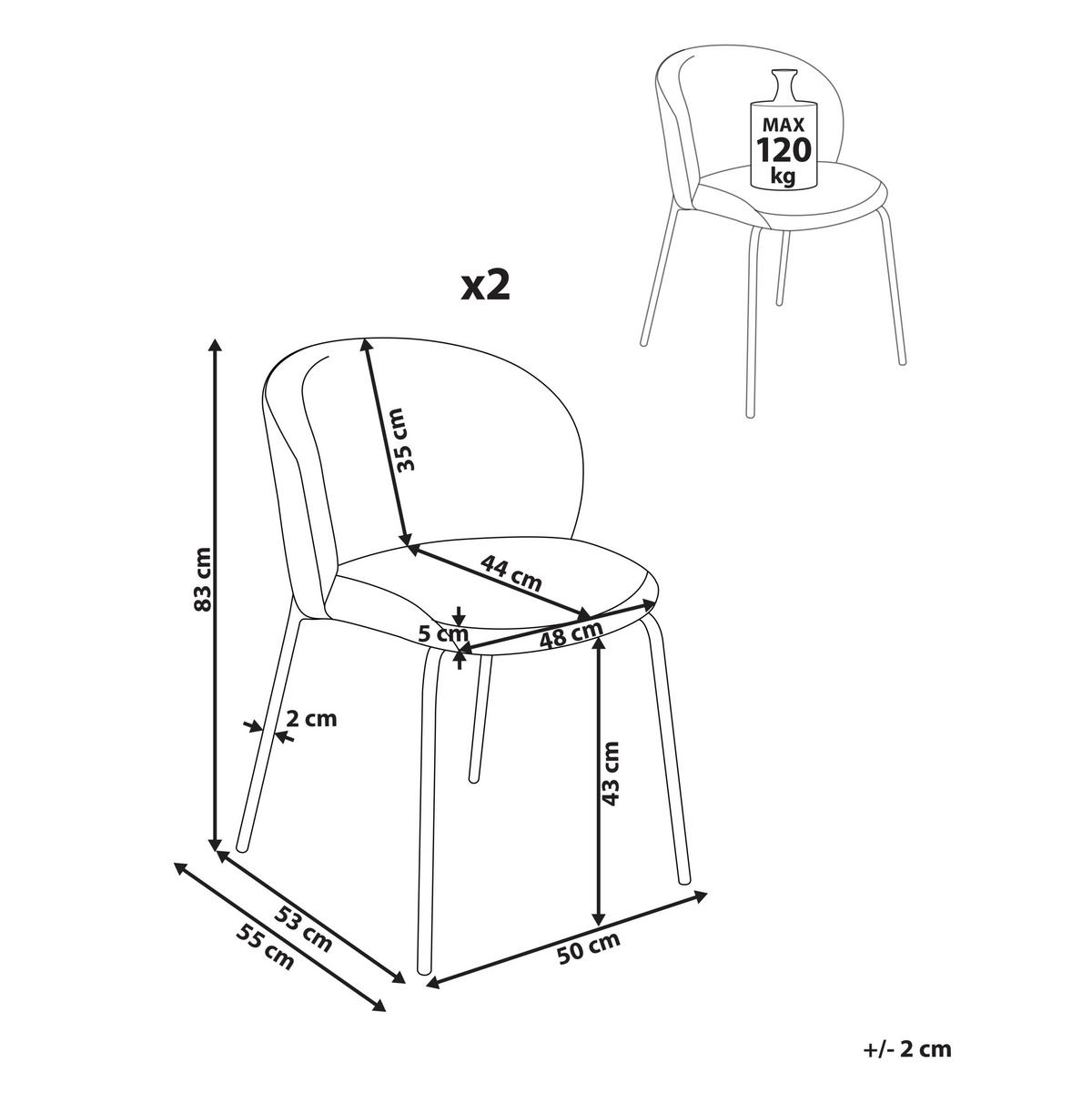 ESSZIMMERSTUHL 2er-Set Cremeweiß Miles - Schwarz/Weiß, Textil (53/83/55cm) - Beliani