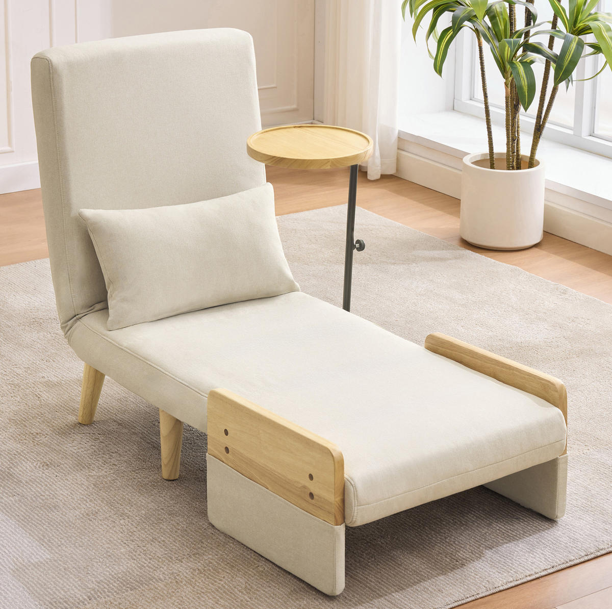 SESSEL 88/74.5/66 cm Beige aus Leinenstoff mit Schlaffunktion - Beige, Textil (88/74.5/66cm) - OKMYHOME