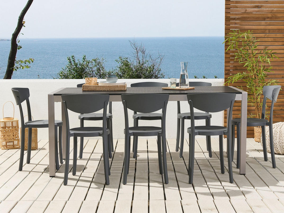 GARTENSTÜHLE 8er-Set Kunststoff dunkelgrau Vieste - Grau, Kunststoff (42/80/40cm) - Beliani