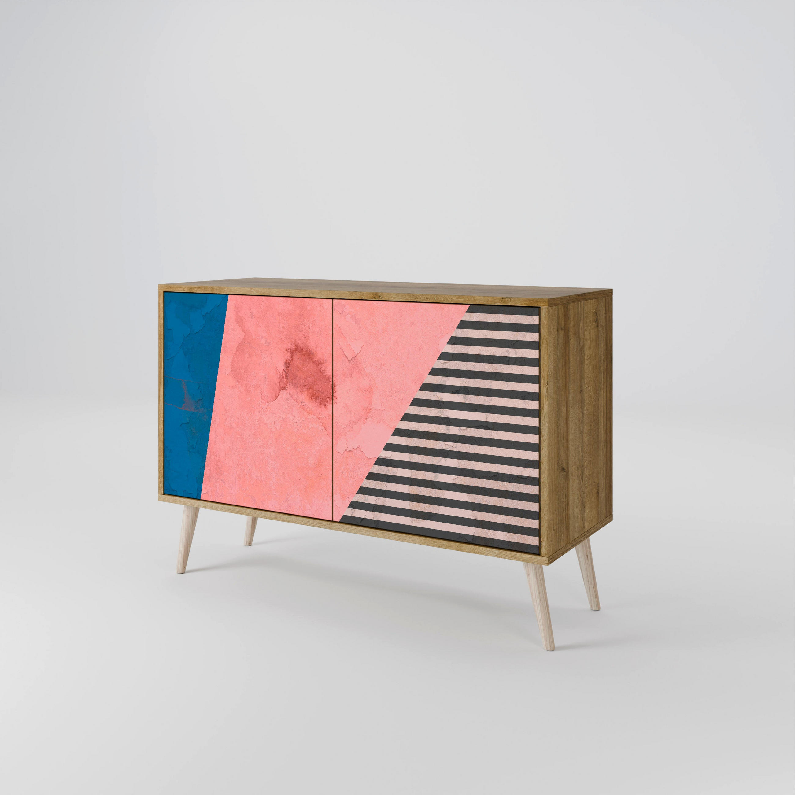 SIDEBOARD GLAMOROUS STRIPE, Eicheneffekt, 111x42x77,5 cm, 2 Türen - Eichefarben/Buchefarben, Holzwerkstoff/Buchenholz (111/77.5/42cm) - SpaceRebels