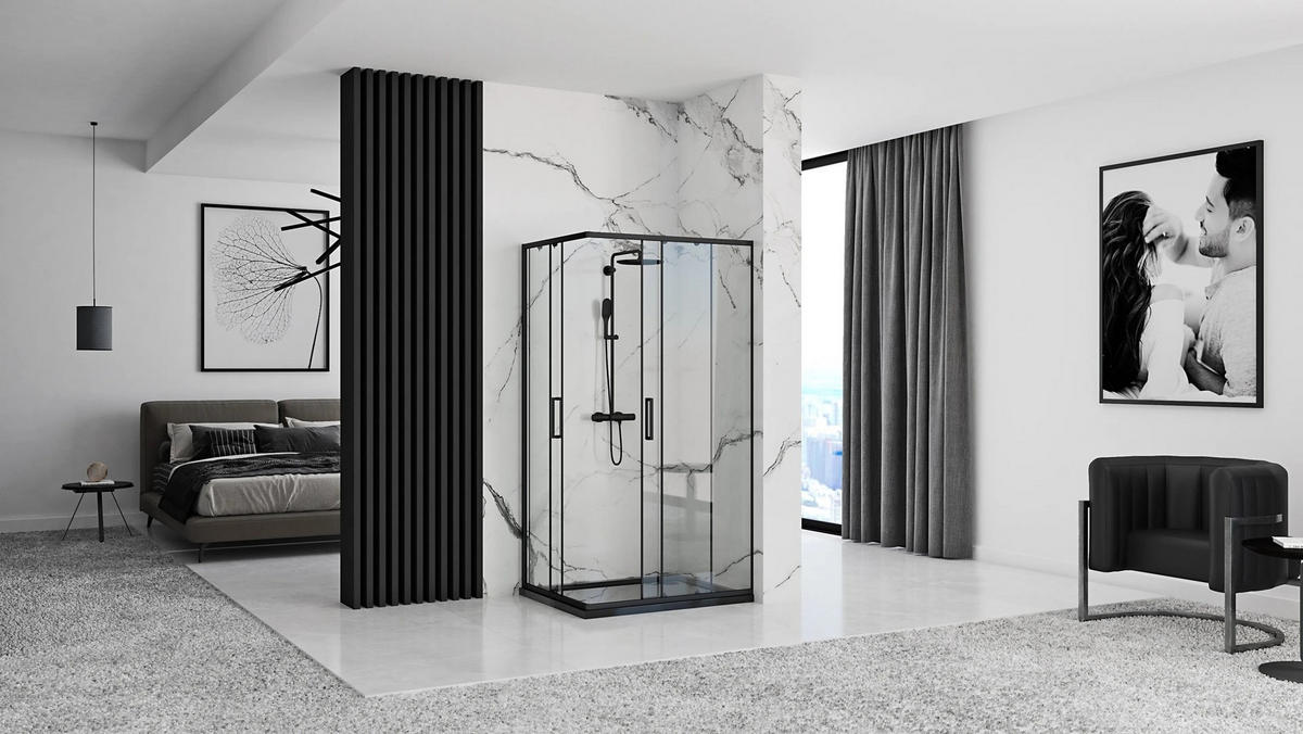 DUSCHKABINE Rea Punto Black 80x100 ohne Duschwanne - Schwarz, Glas (78/98/190cm) - REA